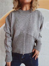 Load image into Gallery viewer, Round Neck Half Zip Long Sleeve Sweater