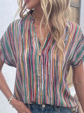Load image into Gallery viewer, Striped Notched Short Sleeve Blouse