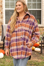 Load image into Gallery viewer, Plus Size Plaid Collared Neck Long Sleeve Jacket