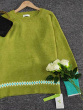 Load image into Gallery viewer, Contrast Round Neck Long Sleeve Sweater