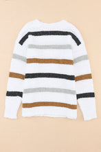 Load image into Gallery viewer, Striped Round Neck Dropped Shoulder Sweater