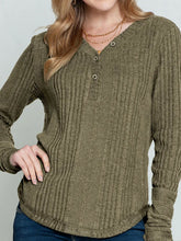 Load image into Gallery viewer, Textured V-Neck Long Sleeve T-Shirt
