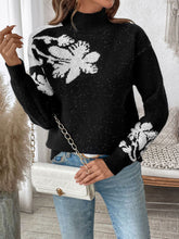 Load image into Gallery viewer, Perfee Flower Mock Neck Long Sleeve Sweater