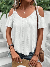 Load image into Gallery viewer, Eyelet Cold Shoulder Short Sleeve Blouse