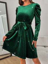 Load image into Gallery viewer, Glitter Round Neck Puff Sleeve Dress