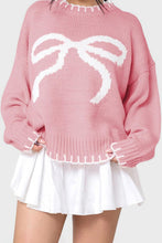 Load image into Gallery viewer, Bow Graphic Round Neck Long Sleeve Sweater