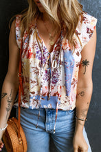 Load image into Gallery viewer, Printed Tie Neck Cap Sleeve Blouse