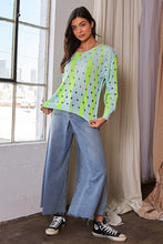 Load image into Gallery viewer, Davi &amp; Dani Two-Tone Ribbed Hem Openwork Knit Top
