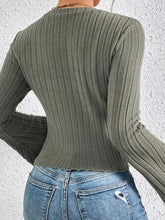 Load image into Gallery viewer, Ribbed Round Neck Flare Sleeve T-Shirt