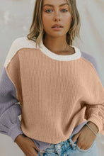 Load image into Gallery viewer, Color Block Round Neck Drop Shoulder Sweater