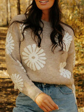 Load image into Gallery viewer, Flower Round Neck Long Sleeve Sweater