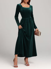 Load image into Gallery viewer, Velvet Square Neck Long Sleeve Dress