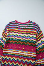 Load image into Gallery viewer, Openwork Contrast Round Neck Flare Sleeve Knit Top