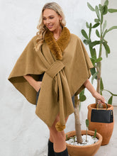 Load image into Gallery viewer, Fuzzy Trim Open Front Poncho