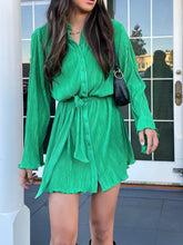 Load image into Gallery viewer, Tied Button Up Long Sleeve Dress