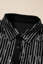 Load image into Gallery viewer, Sequin Collared Neck Long Sleeve Shirt