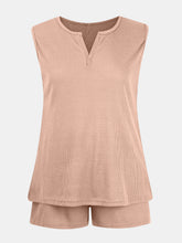 Load image into Gallery viewer, Full Size Waffle-Knit Notched Top and Shorts Set