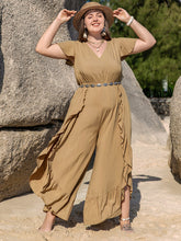 Load image into Gallery viewer, Plus Size Slit Ruffled V-Neck Jumpsuit