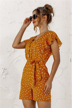 Load image into Gallery viewer, Ruffled Polka Dot Half Button Romper
