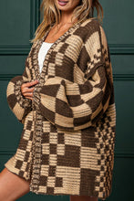 Load image into Gallery viewer, Checkered Open Front Long Sleeve Cardigan