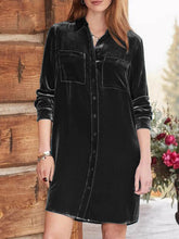 Load image into Gallery viewer, High-Low Button Up Long Sleeve Knee Length Dress