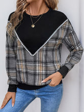Load image into Gallery viewer, Perfee Plaid Round Neck Long Sleeve Sweatshirt