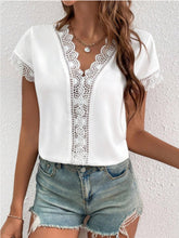 Load image into Gallery viewer, Lace Detail V-Neck Cap Sleeve Blouse