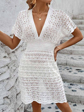 Load image into Gallery viewer, Openwork Plunge Short Sleeve Cover-Up Dress
