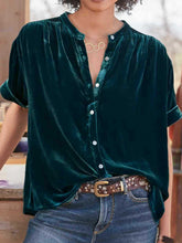 Load image into Gallery viewer, Ruched Round Neck Short Sleeve Shirt
