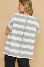 Load image into Gallery viewer, Umgee Peace Sign Patch Striped French Terry T-Shirt