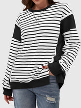 Load image into Gallery viewer, Slit Exposed Seam Striped Long Sleeve Sweatshirt
