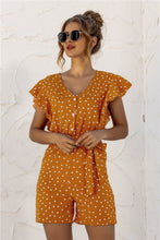 Load image into Gallery viewer, Ruffled Polka Dot Half Button Romper