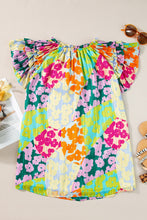 Load image into Gallery viewer, Ruffled Printed Tie Neck Cap Sleeve Blouse