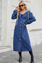 Load image into Gallery viewer, Button Up Long Sleeve Longline Hooded Denim Outerwear