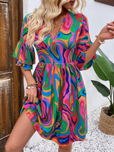 Load image into Gallery viewer, Ruffled Printed V-Neck Half Sleeve Mini Dress