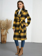 Load image into Gallery viewer, Plaid Tie Waist Long Sleeve Coat