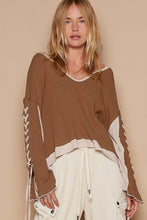 Load image into Gallery viewer, POL Lace-Up Sleeve Color Block Ribbed Knit Top