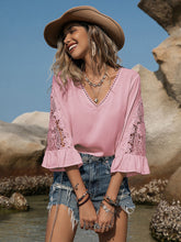 Load image into Gallery viewer, V-Neck Lace Flounce Sleeve Blouse