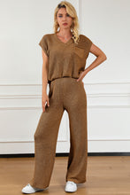 Load image into Gallery viewer, Pocketed V-Neck Top and Wide Leg Sweater Set