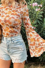 Load image into Gallery viewer, Printed Mock Neck Flare Sleeve Top