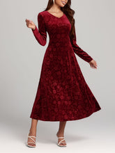 Load image into Gallery viewer, Flower Print V-Neck Long Sleeve Midi Dress