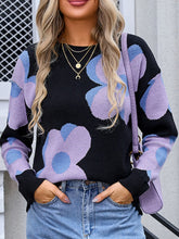 Load image into Gallery viewer, Flower Round Neck Long Sleeve Sweater