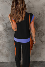 Load image into Gallery viewer, Contrast Round Neck Top and Pants Set
