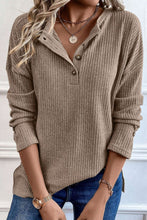 Load image into Gallery viewer, Quarter Button Round Neck Dropped Shoulder Knit Top