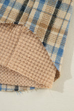 Load image into Gallery viewer, Drawstring Waffle Knit Patchwork Hooded Plaid Shacket