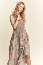 Load image into Gallery viewer, ADORA Smocked Printed Square Neck Tie Shoulder Cami Dress