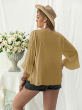 Load image into Gallery viewer, Plus Size Lace Detail V-Neck Flounce Sleeve Blouse