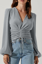 Load image into Gallery viewer, Drawstring V-Neck Long Sleeve Blouse