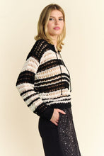 Load image into Gallery viewer, Davi &amp; Dani Contrast Striped Crochet Drop Shoulder Knit Cover Up