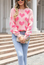 Load image into Gallery viewer, Valentine's Day Heart Jacquard Round Neck Sweater
